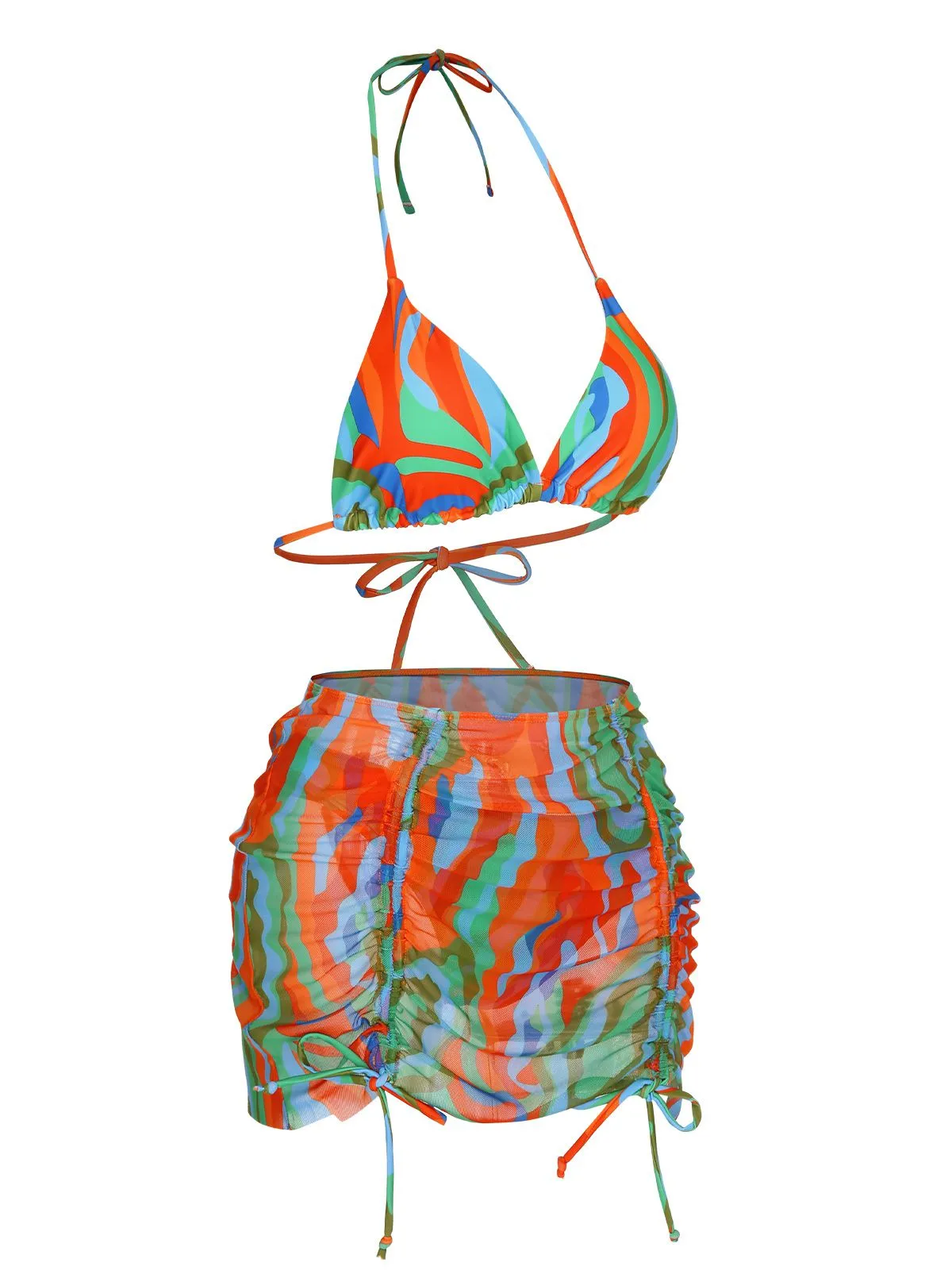 1950s Colorful Swimsuit & Drawstring Skirt Cover Up