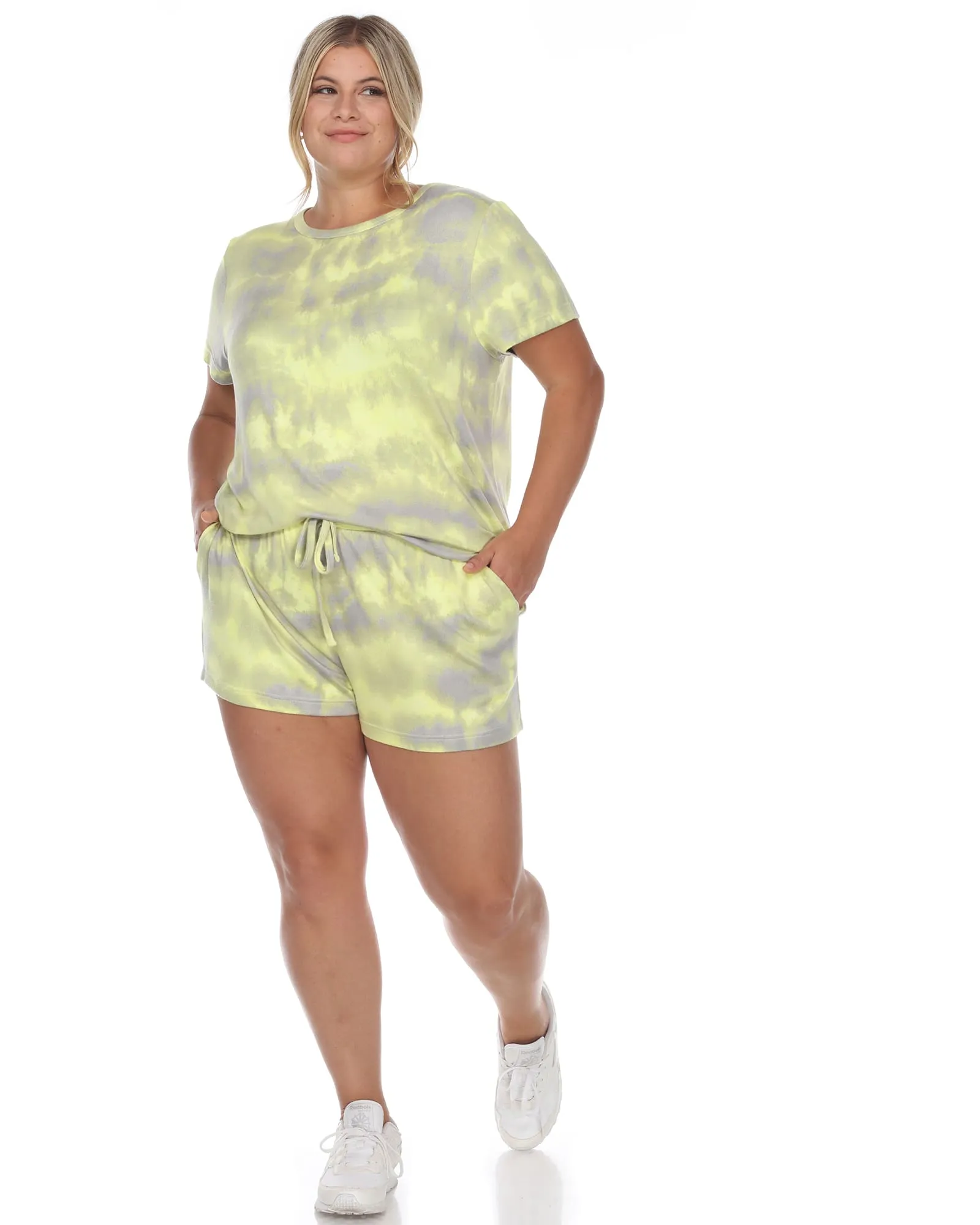 2 Piece Top & Shorts Lounge Set | Grey/Yellow