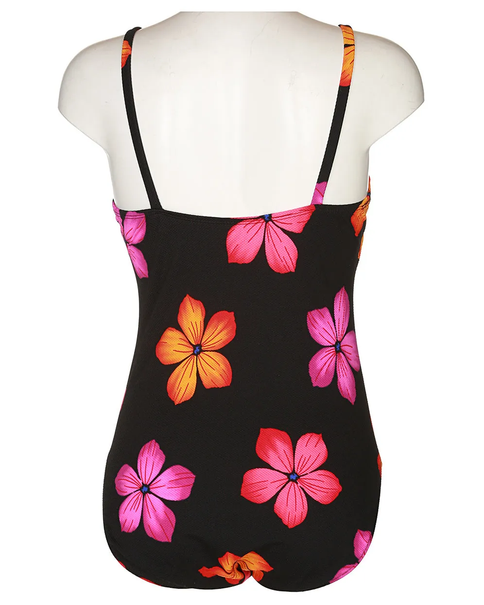 90s Black Floral Swimsuit - L