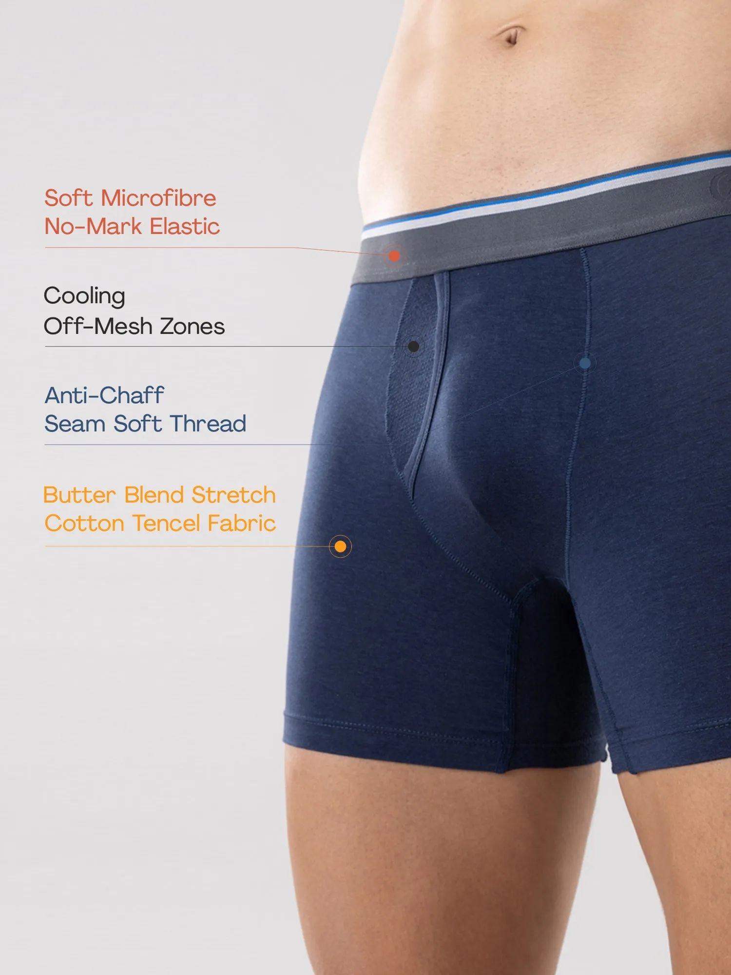 Anti Odor Cotton Tencel Cooling Boxer Brief - Dress Blues