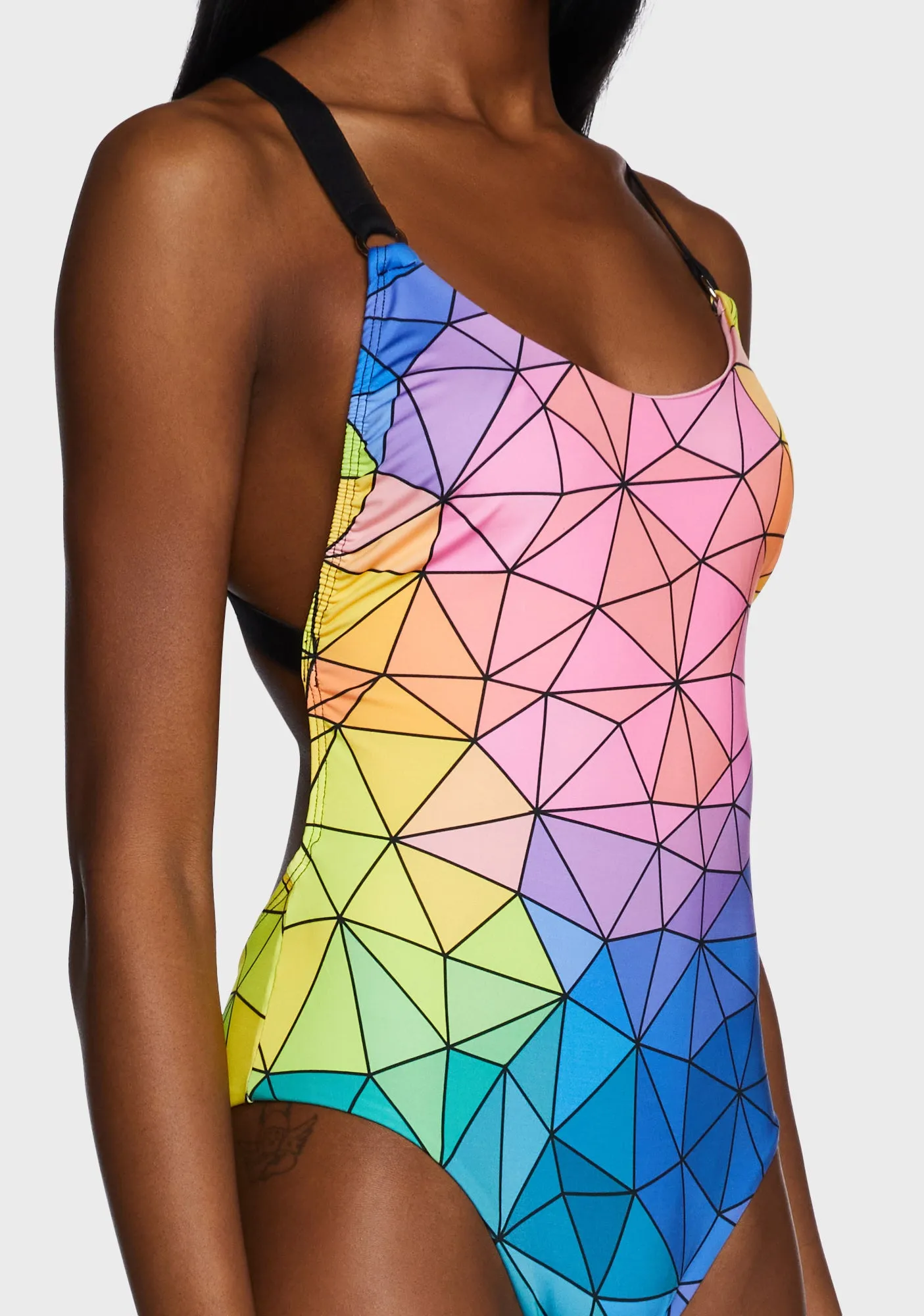 Asymmetric Colors One Piece Swimsuit