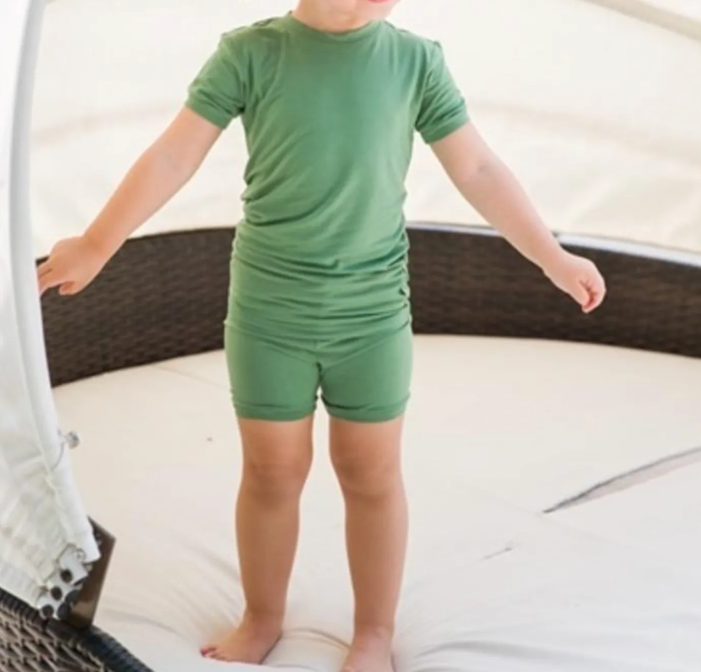 Basic Kids Modal Short-Sleeve Pajamas in Green