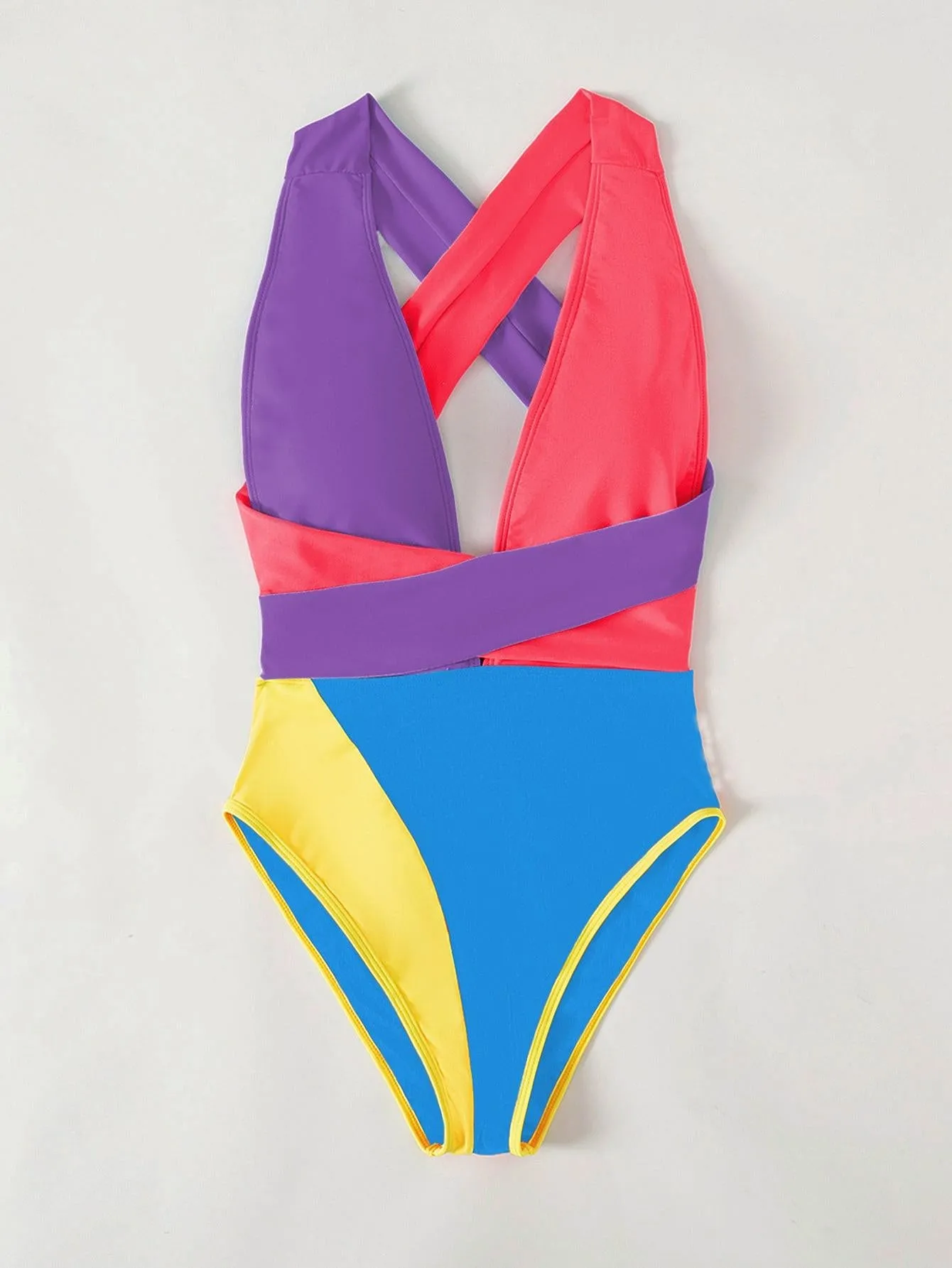 Color-matching Lace-up Backless One-piece Swimsuit