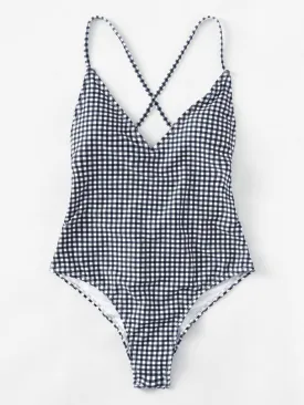Cross Back Gingham Swimsuit