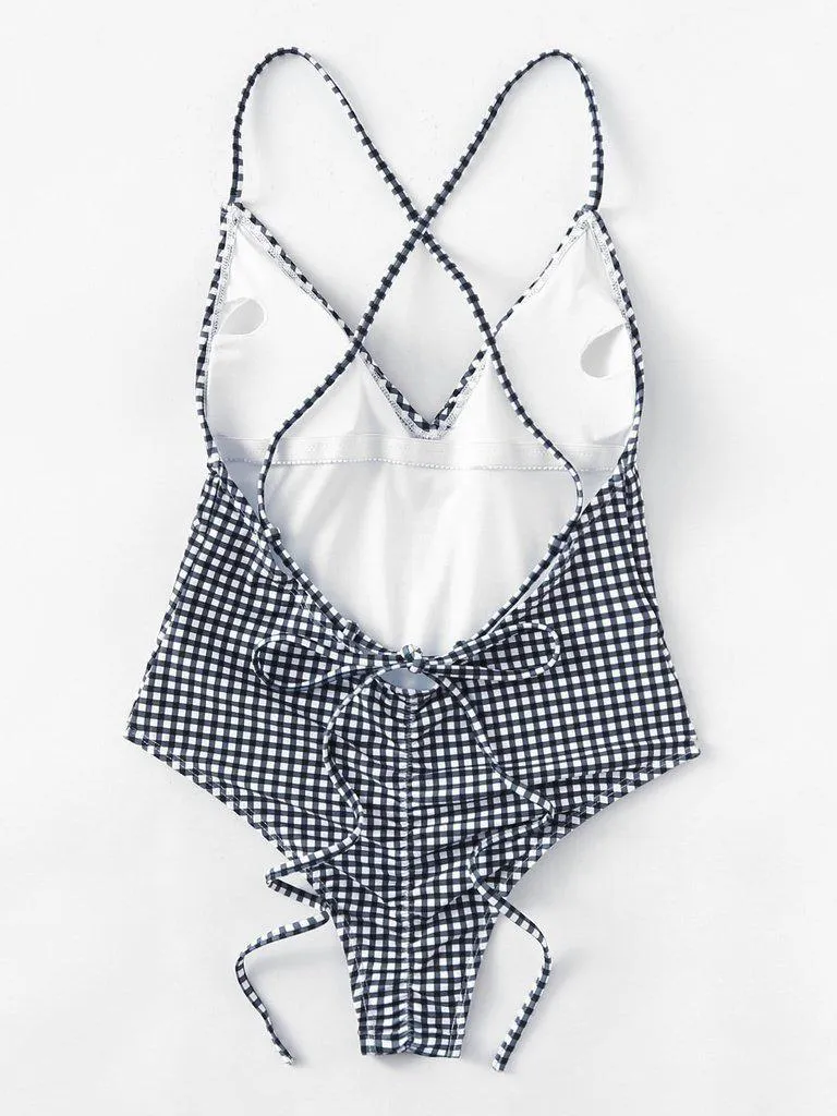 Cross Back Gingham Swimsuit