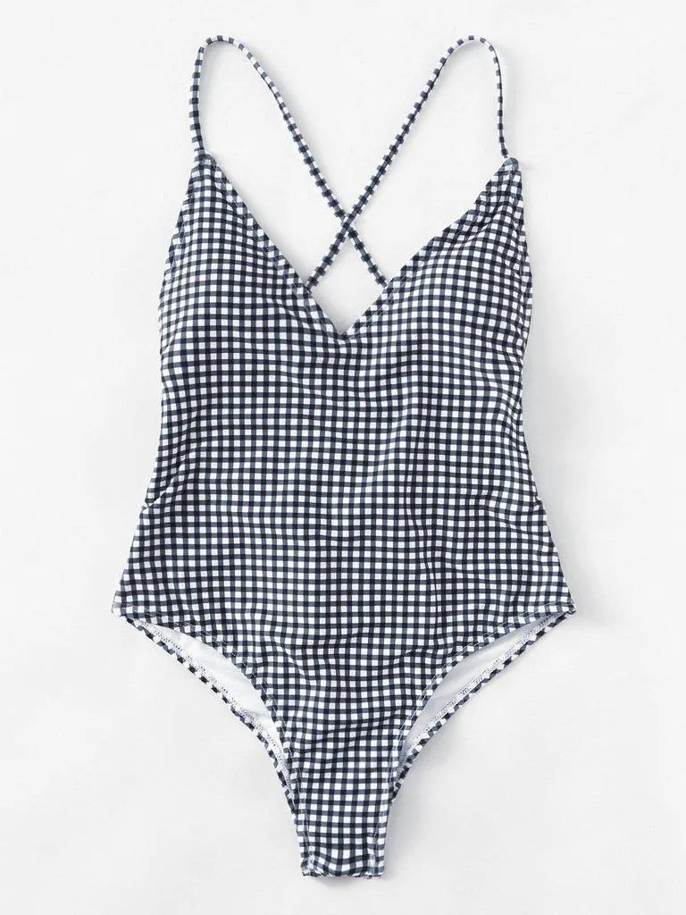 Cross Back Gingham Swimsuit