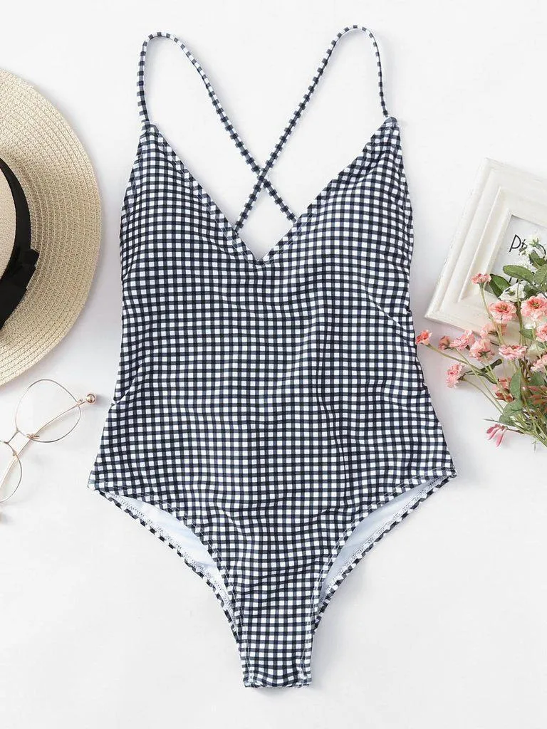 Cross Back Gingham Swimsuit