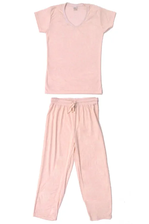 Cute & Comfy Pastel V-Neck Womens Pajama Set - Light Strawberry Pink