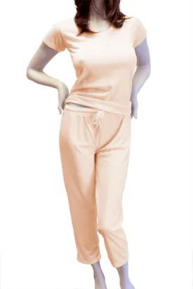 Cute & Comfy Pastel V-Neck Womens Pajama Set - Peach Orange Cream