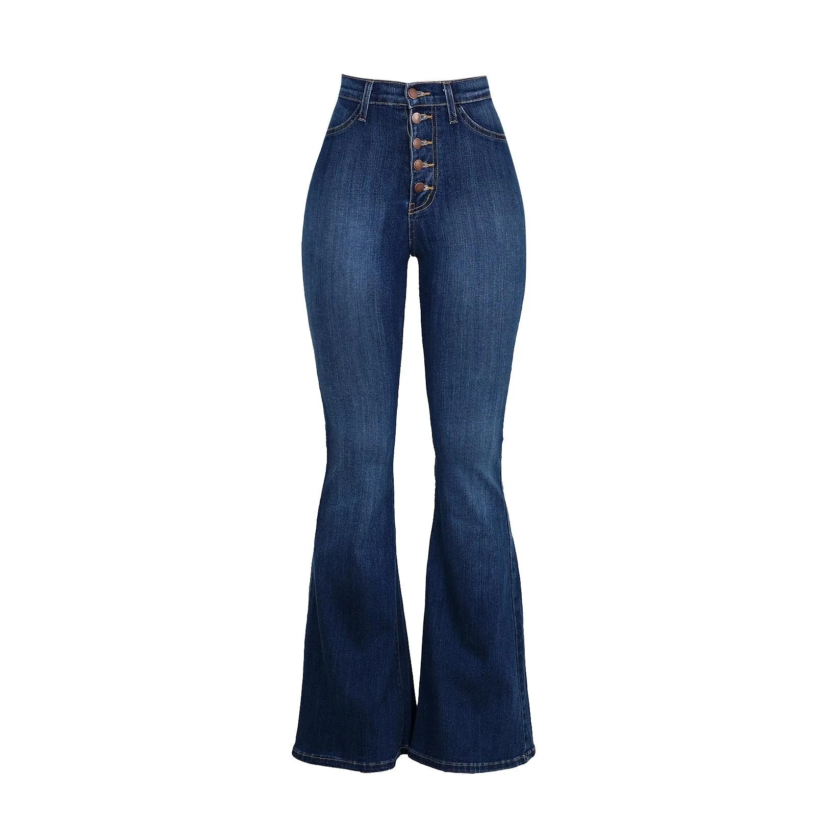 Elastic Loose Pocket High Waist button Jeans