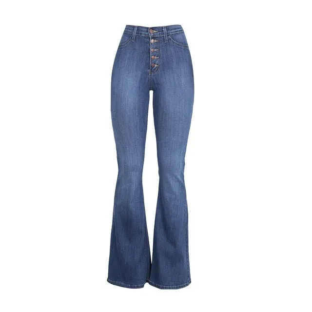 Elastic Loose Pocket High Waist button Jeans