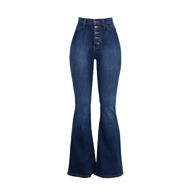 Elastic Loose Pocket High Waist button Jeans