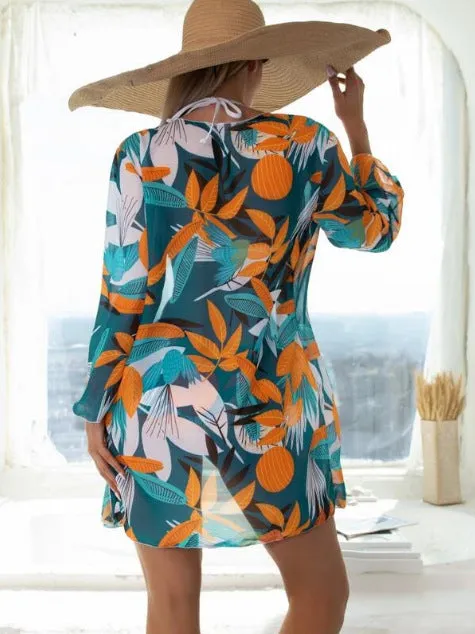 Floral Printed  3-Piece Swimsuit Blue