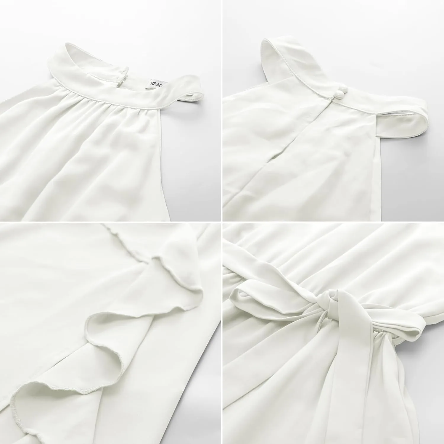 GRACE KARIN Women's 2024 Summer Sleeveless Halter Neck Ruffle Hem Split Flowy Swing Long Midi Dress with Belt