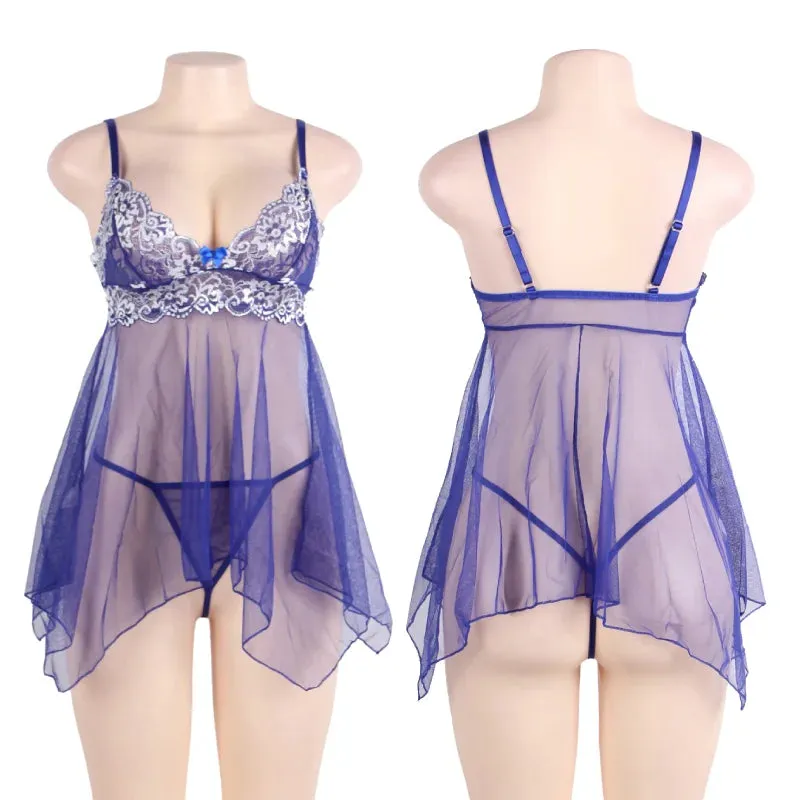 Lace Print Embroidery Suspender Plus Size Nightdress