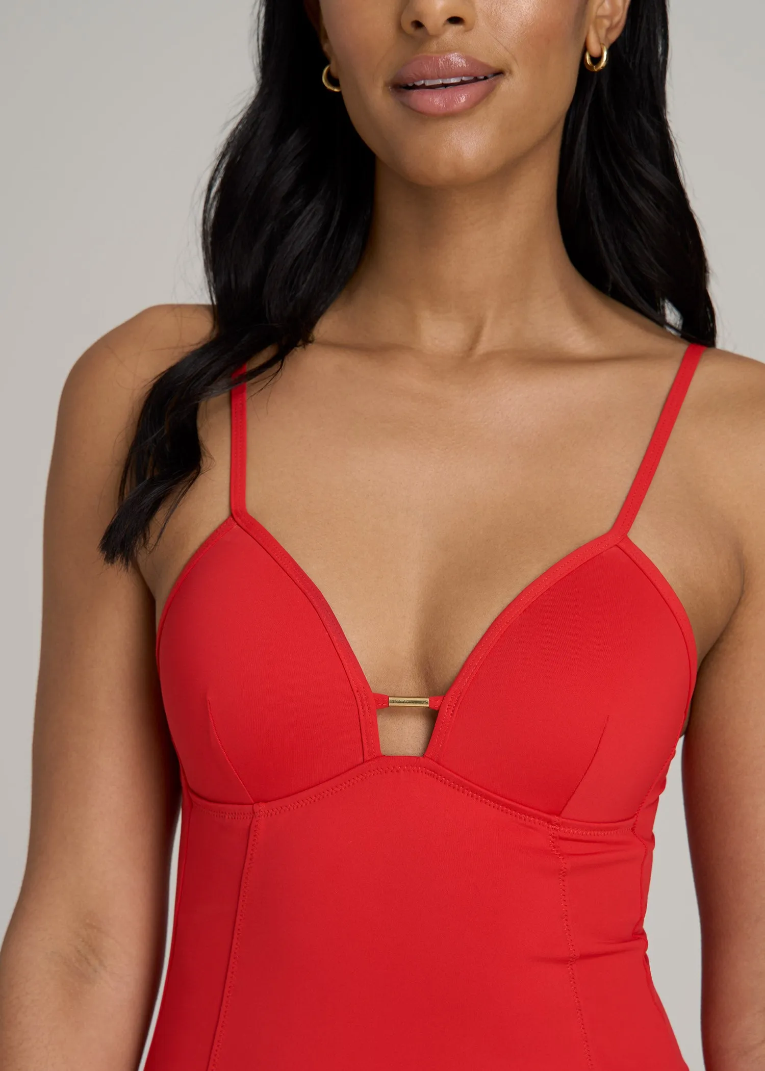 Low Cut One-Piece Swimsuit for Tall Women in Radiant Red