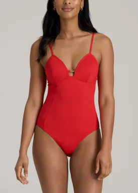 Low Cut One-Piece Swimsuit for Tall Women in Radiant Red