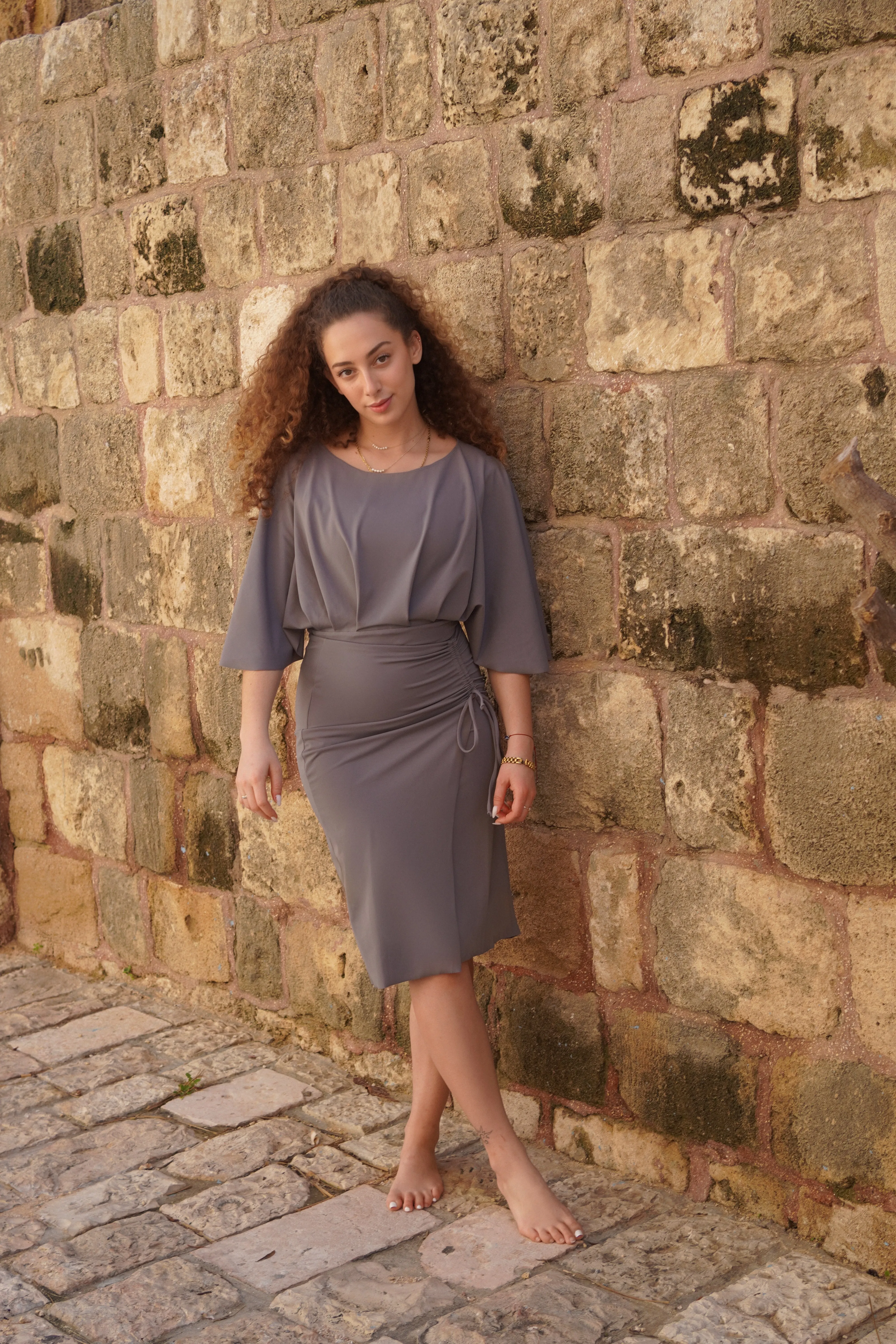 Maya Swim Set with Ira Skirt in Stone grey