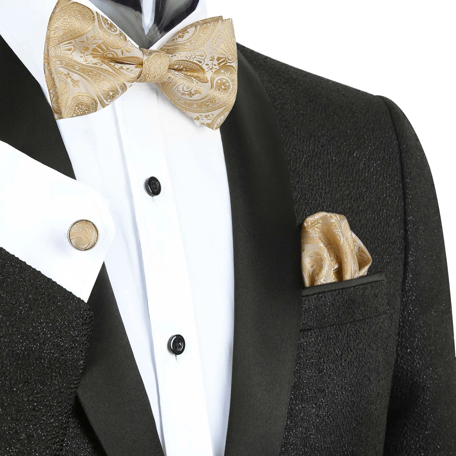 Men's 5pcs Paisley Suit Vest Classic Jacquard Button-Down Waistcoat Set, 185-Champagne