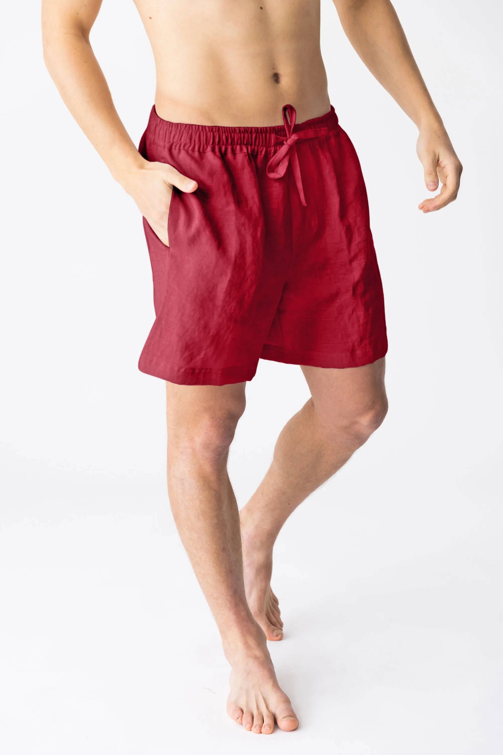 Men's linen pajama shorts burgundy - Emanuel