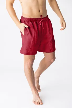 Men's linen pajama shorts burgundy - Emanuel