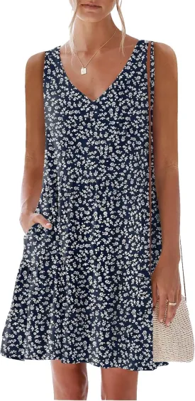 nclook Womens 2025 Summer Casual Dress Sweet Cute V Neck Sleeveless Mini Dresses with Pockets