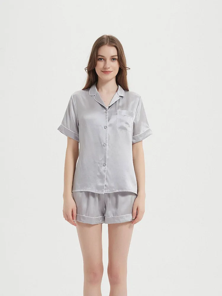 Pure Silk Pajamas Short Pjs Set Classic Trim Design Nightgown