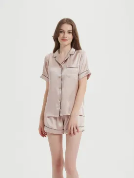 Pure Silk Pajamas Short Pjs Set Classic Trim Design Nightgown