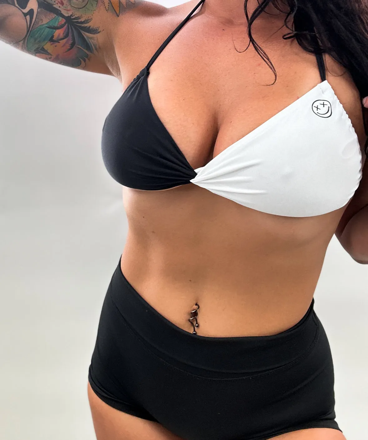 Salty Savage Ladies “OG Smile” Two Tone Twist Halter Bikini Top