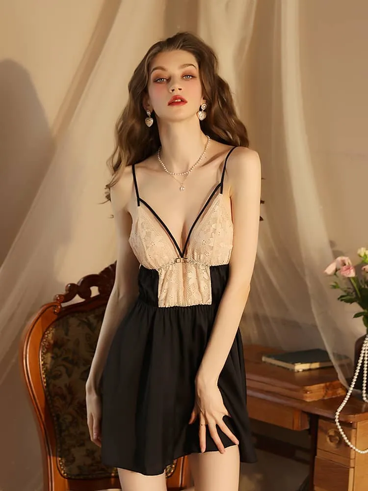Satin lace nightgown suspender nightdress