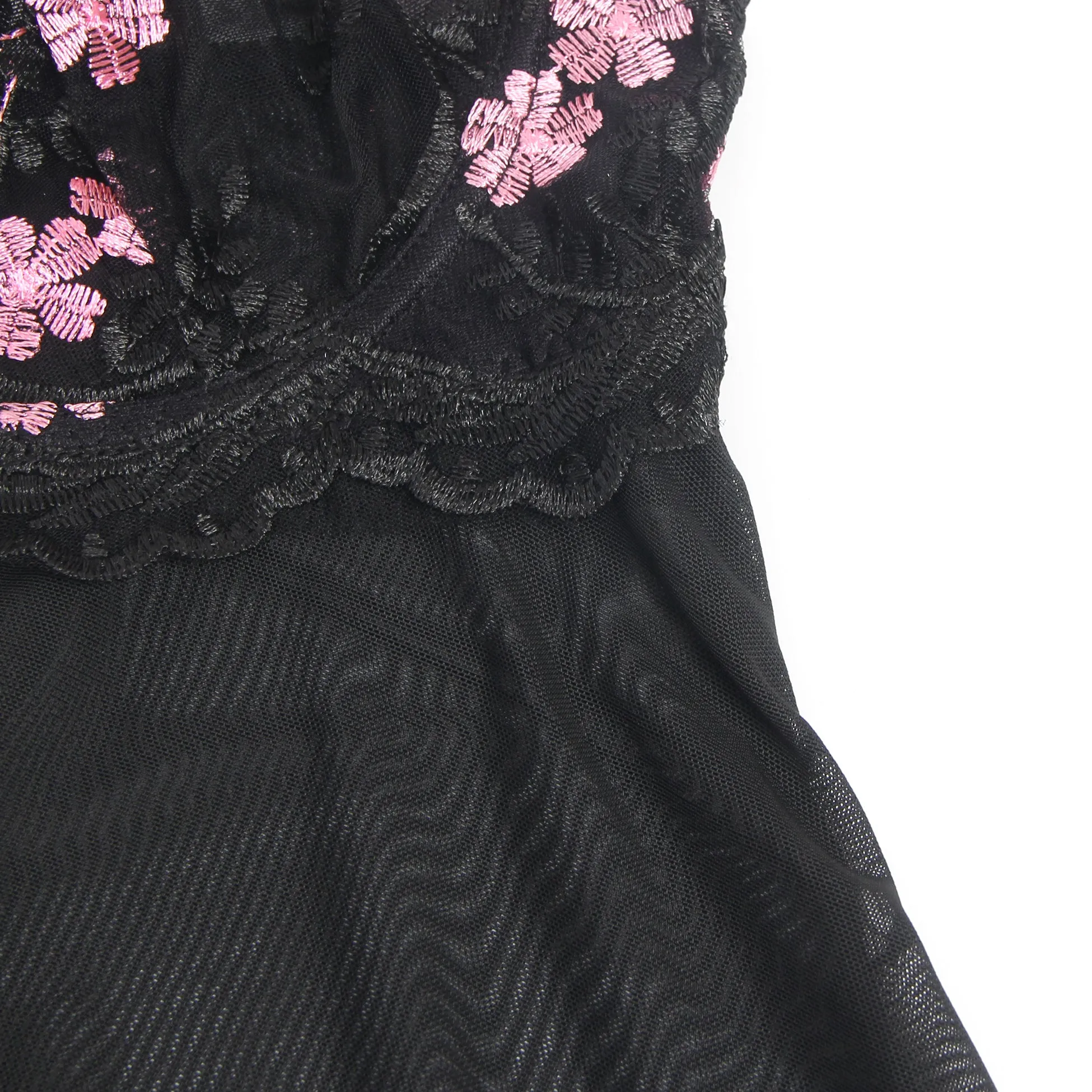 Sexy Mesh Embroidery Lace Lift Bra Suspender Nightdress