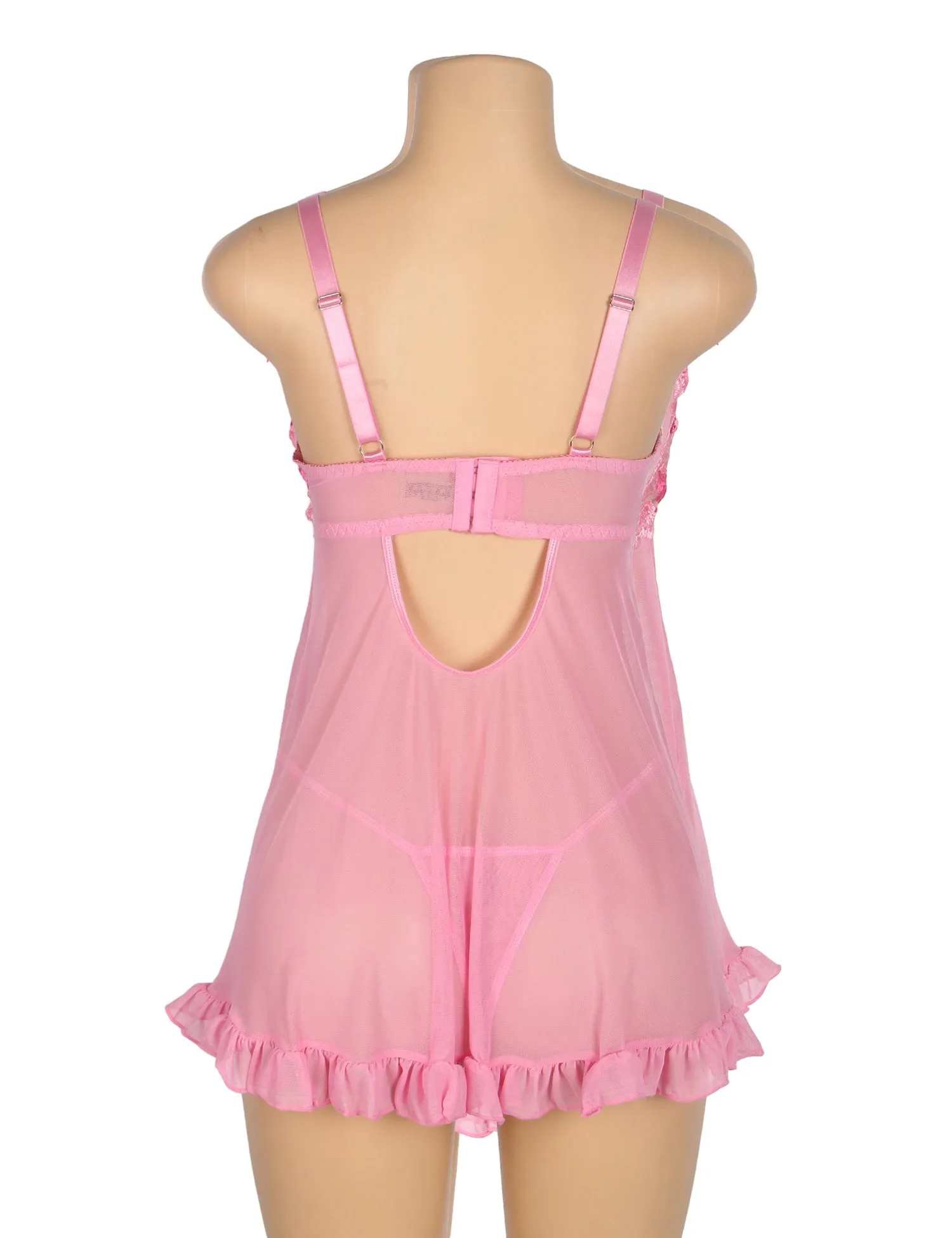 Sexy Mesh Embroidery Lace Lift Bra Suspender Nightdress