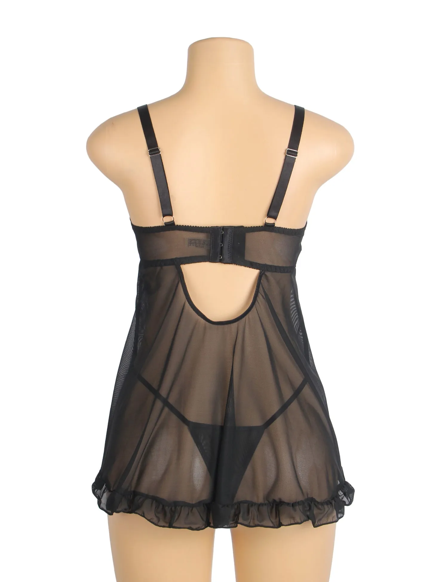 Sexy Mesh Embroidery Lace Lift Bra Suspender Nightdress