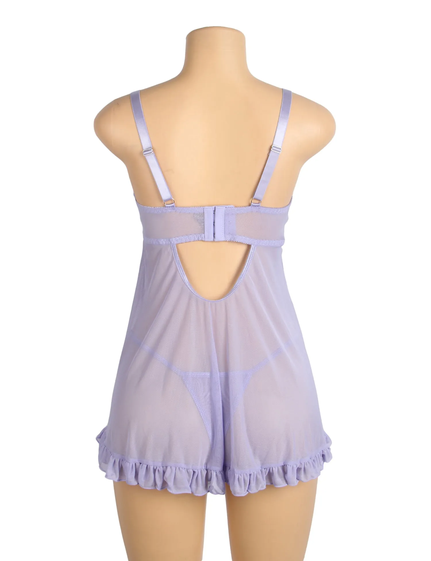 Sexy Mesh Embroidery Lace Lift Bra Suspender Nightdress