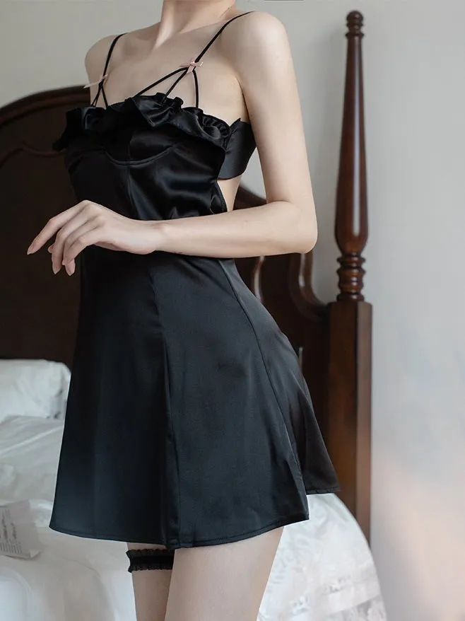 Sexy Silk Lace Strap Black Pink Blue Pajamas Nightwear Nightdress Sleepwear