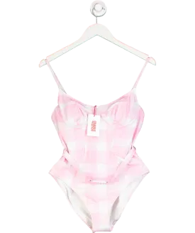 Solid & Striped Pink & White Check Spencer Belted Onepiece Swimsuit UK L