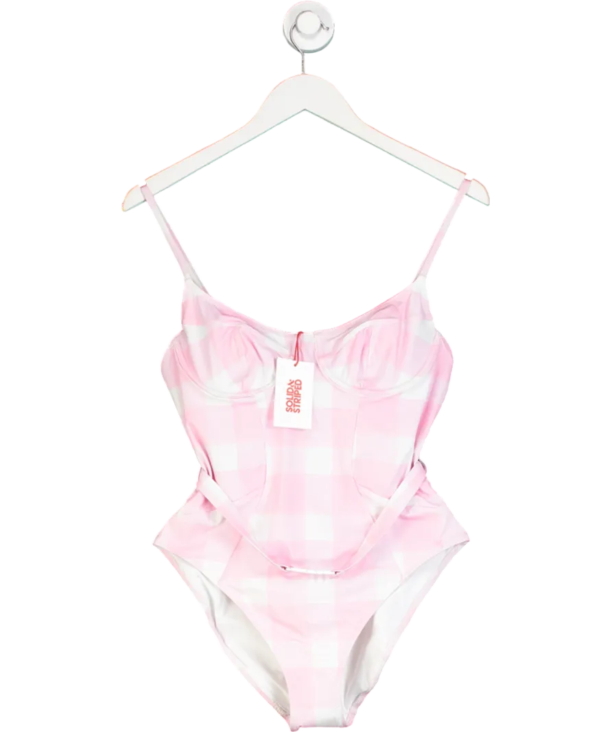 Solid & Striped Pink & White Check Spencer Belted Onepiece Swimsuit UK L