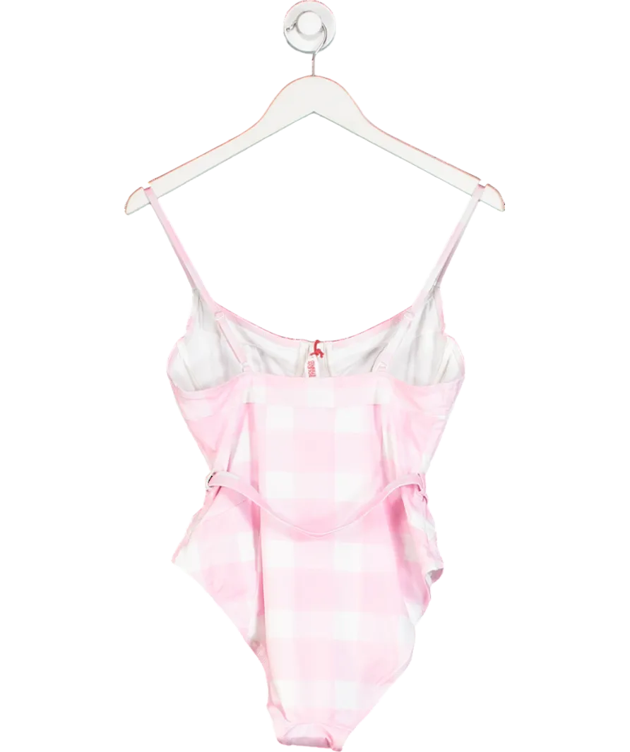 Solid & Striped Pink & White Check Spencer Belted Onepiece Swimsuit UK L