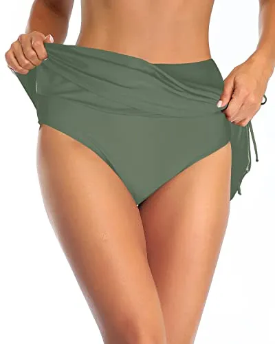 Swim Skirt With Built In Briefs Tummy Control Swimwear Wrap Skirt-Olive Green
