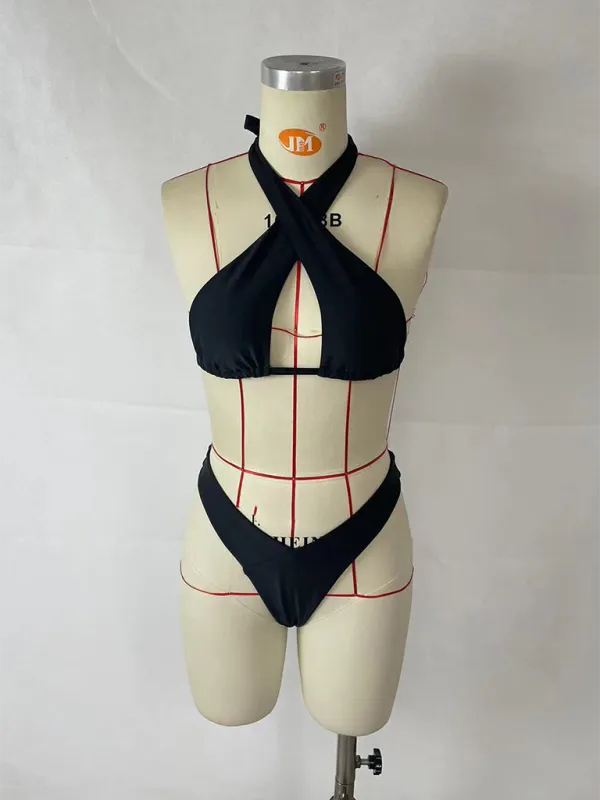 TEEK - Black Solid Color Halter Neck Bikini