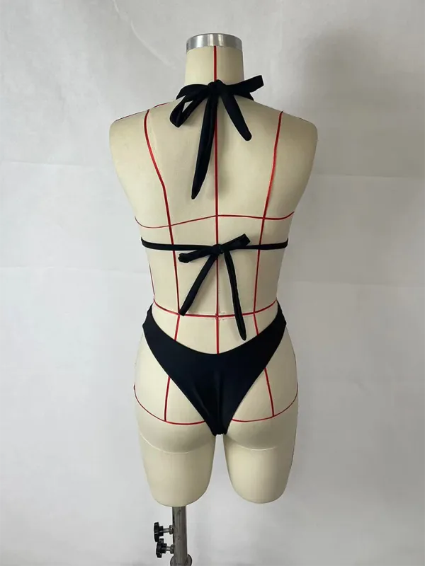 TEEK - Black Solid Color Halter Neck Bikini