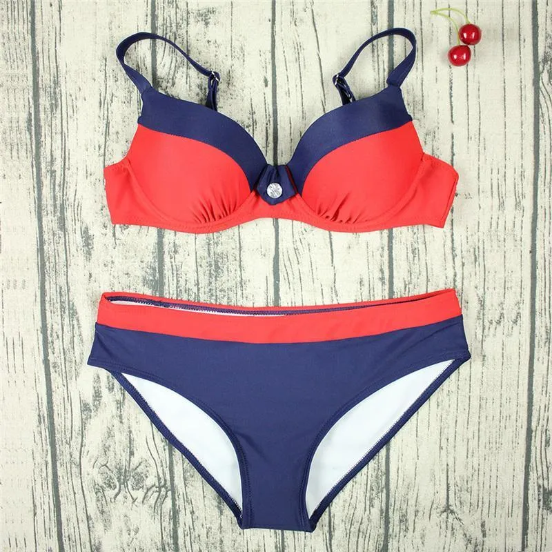 Weljuber Women Patchwork Bikini With Diamond Low Waist Sexy Swimwear