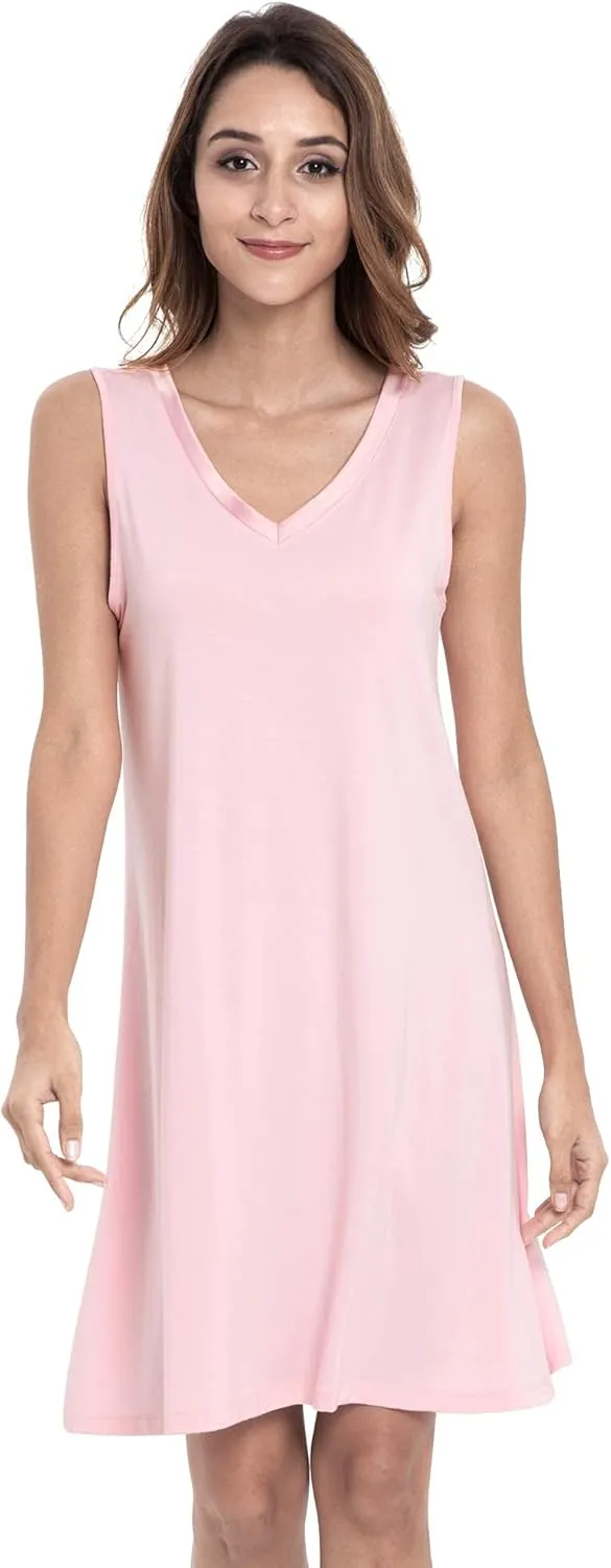 Womens Bamboo-Derived Viscose Nightgowns Soft Sleeveless V Neck Nightdress Lightweight Sleep Shirt S-4XP