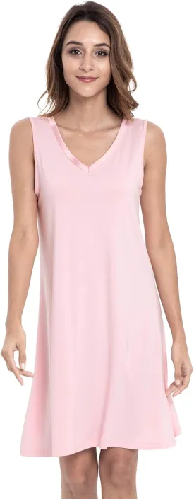 Womens Bamboo-Derived Viscose Nightgowns Soft Sleeveless V Neck Nightdress Lightweight Sleep Shirt S-4XP