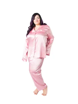 Women's Plus Size Mulberry Silk Pajama Set Pink