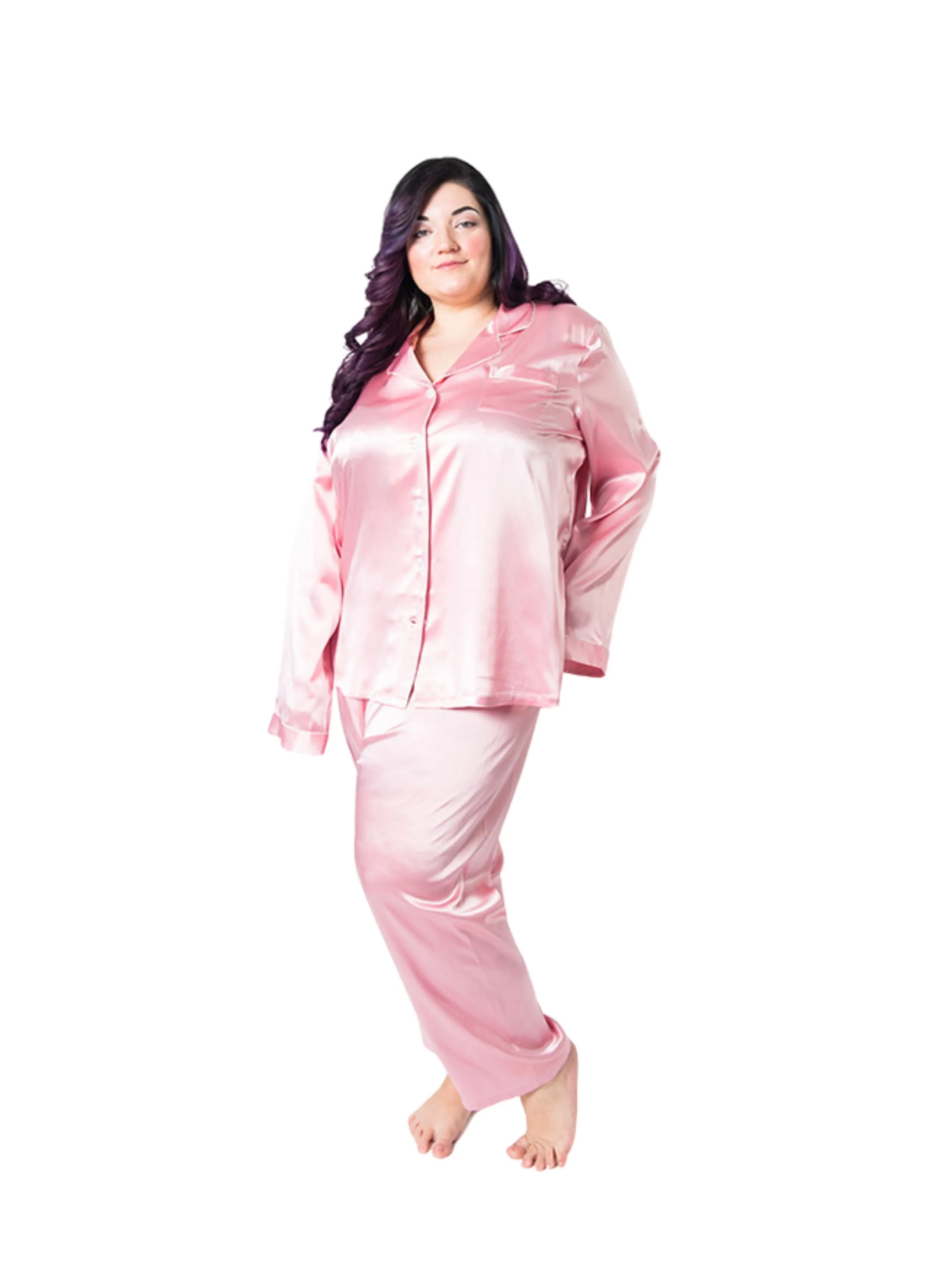 Women's Plus Size Mulberry Silk Pajama Set Pink